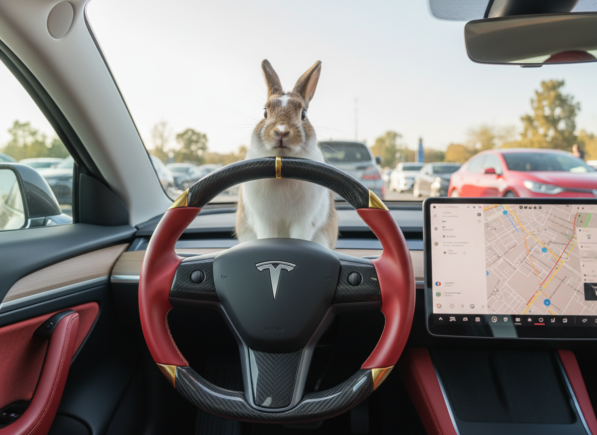 Red-Golden Carbon Fiber Tesla Model 3 Steering Wheel -DYNA(2017-2023.9) Axeco