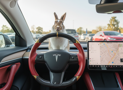 Red-Golden Carbon Fiber Tesla Model 3 Steering Wheel -DYNA(2017-2023.9) Axeco