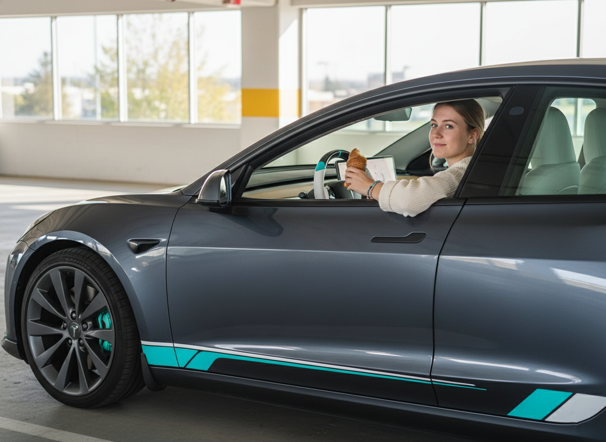 White and light blue leather black carbon fiber Tesla Model Y steering wheel - DYNA (2020-2024) Axeco