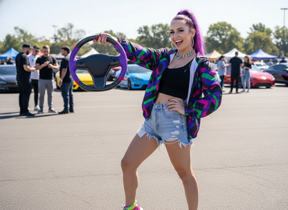 Purple and red Carbon Fiber Tesla Model 3 Custom Steering Wheel -DYNA(2017-2023.9) Axeco
