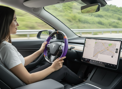 Purple and orange Carbon Fiber Tesla Model 3 Custom Steering Wheel -DYNA(2017-2023.9) Axeco