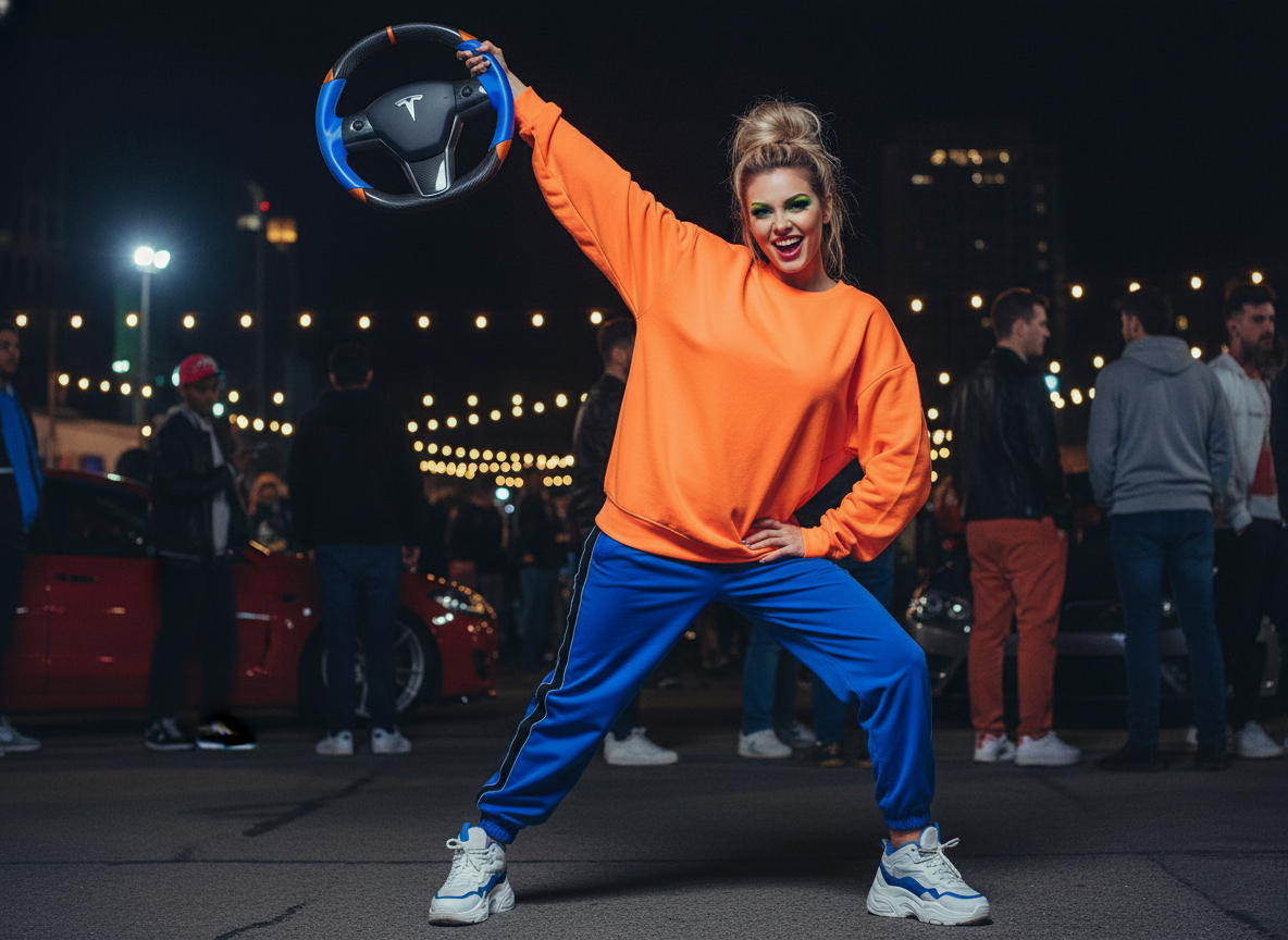 Blue and orange Carbon Fiber Tesla Model 3 Custom Steering Wheel -DYNA(2017-2023.9) Axeco