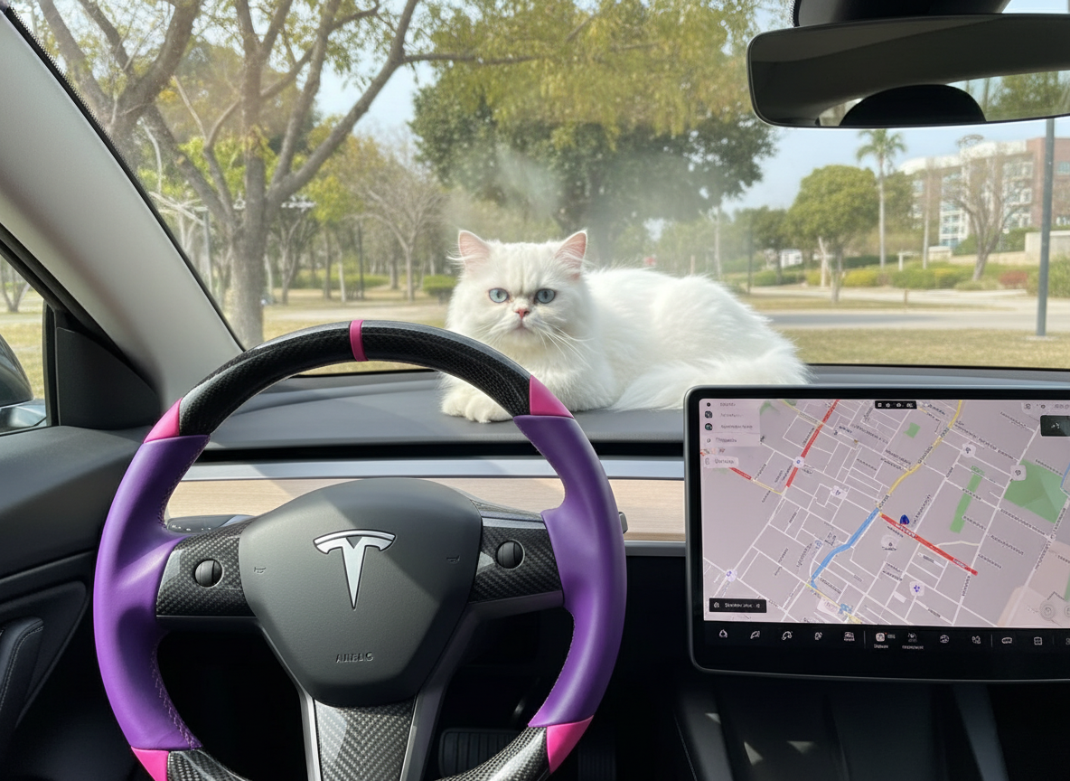 Purple and pink Carbon Fiber Tesla Model 3 Custom Steering Wheel -DYNA(2017-2023.9) Axeco