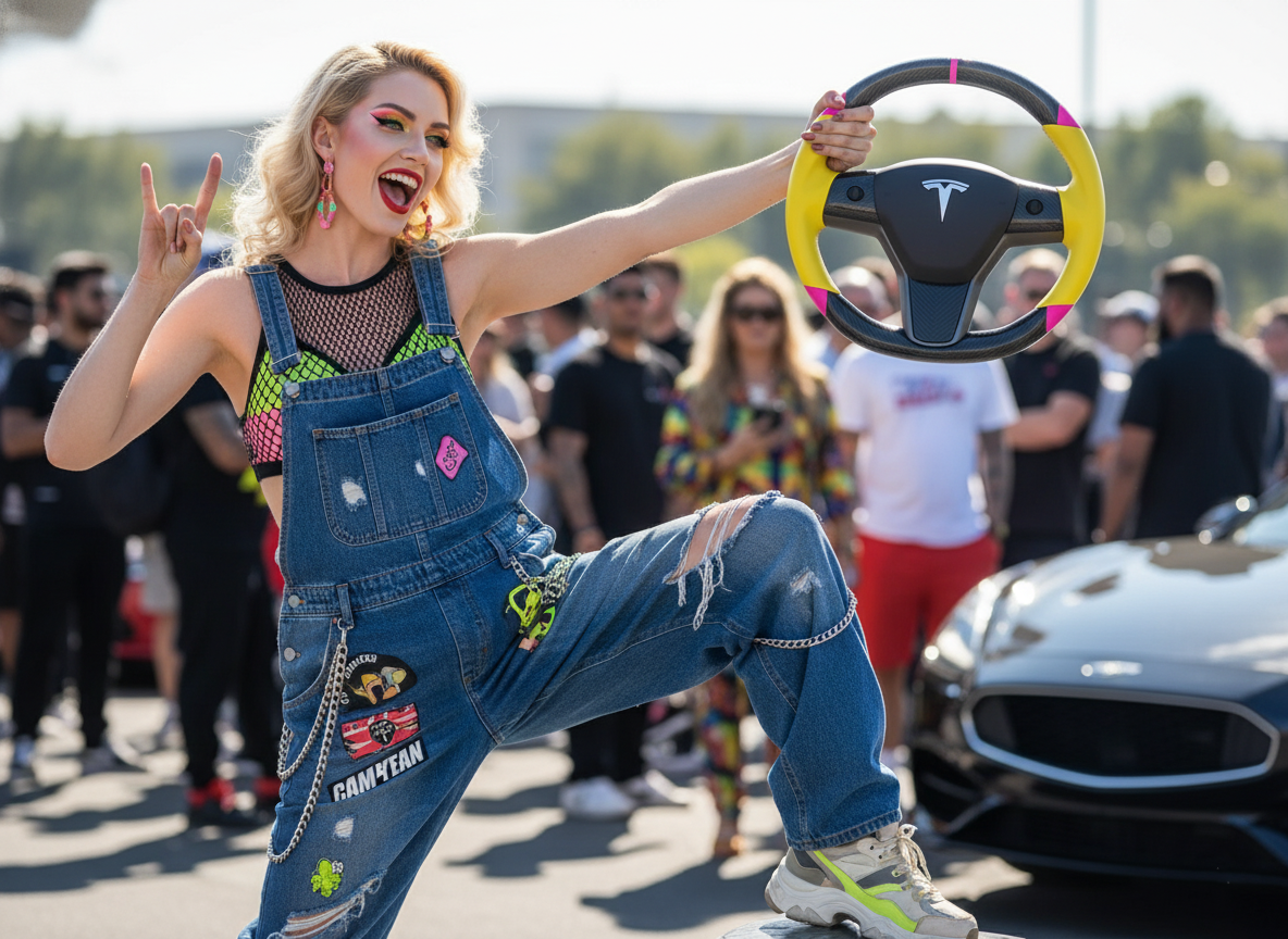 Yellow and pink Carbon Fiber Tesla Model 3 Custom Steering Wheel -DYNA(2017-2023.9) Axeco