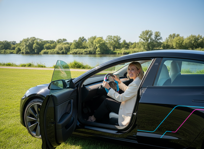 Blue and pink Carbon Fiber Tesla Model 3 Highland Custom Steering Wheel -DYNA(2023.9) Axeco