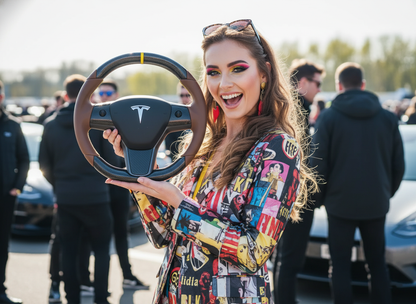 Yellow-Brown Carbon Fiber Tesla Model 3 Steering Wheel - DYNA (2017-2023.8) Axeco