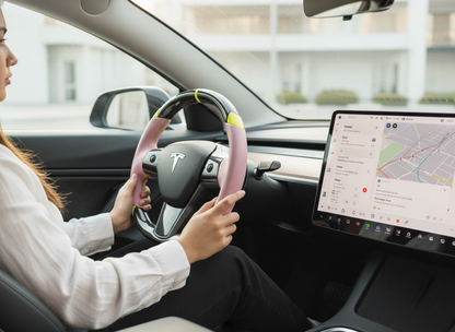 Pink and yellow Carbon Fiber Tesla Model 3 Custom Steering Wheel -DYNA(2017-2023.9) Axeco