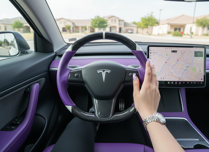 Purple and white Carbon Fiber Tesla Model 3 Custom Steering Wheel -DYNA(2017-2023.9) Axeco