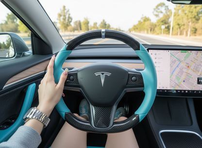 Blue Carbon Fiber Tesla Model Y Steering Wheel - DYNA (2020-2024) Axeco