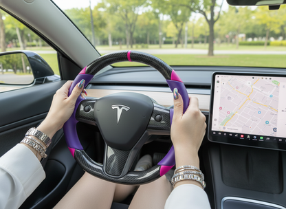 Purple and pink Carbon Fiber Tesla Model 3 Custom Steering Wheel -DYNA(2017-2023.9) Axeco