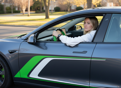 Green and white Carbon Fiber Tesla Model 3 Custom Steering Wheel -DYNA(2017-2023.9) Axeco