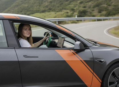 Green and orange Carbon Fiber Tesla Model 3 Custom Steering Wheel -DYNA(2017-2023.9) Axeco
