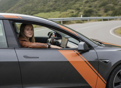 Brown and orange Carbon Fiber Tesla Model 3 Custom Steering Wheel -DYNA(2017-2023.9) Axeco