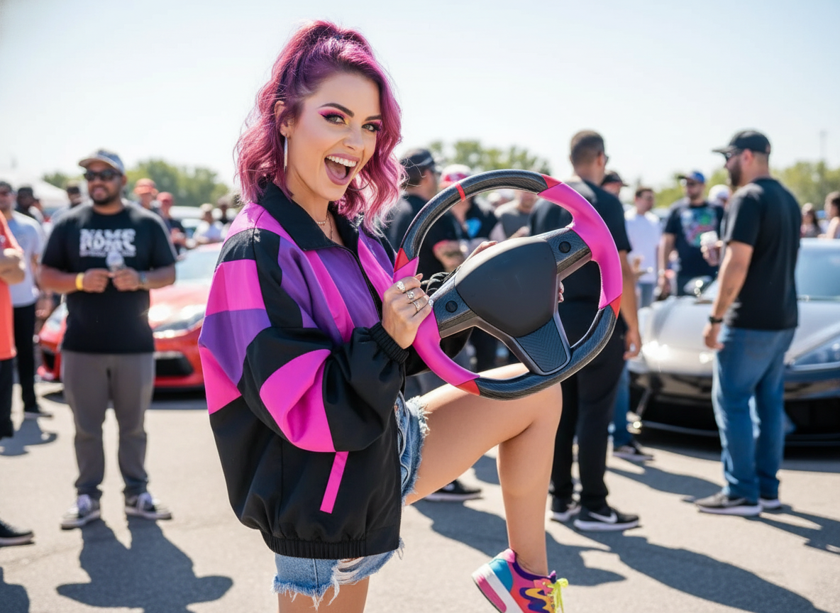 Pink and red Carbon Fiber Tesla Model 3 Custom Steering Wheel -DYNA(2017-2023.9) Axeco