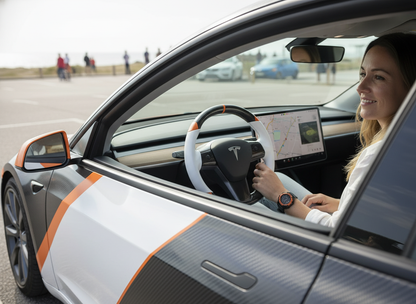 White and orange Carbon Fiber Tesla Model 3 Custom Steering Wheel -DYNA(2017-2023.9) Axeco