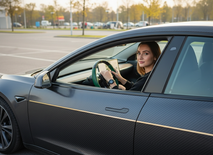 Green and black Carbon Fiber Tesla Model 3 Steering Wheel -DYNA(2017-2023.9) Axeco