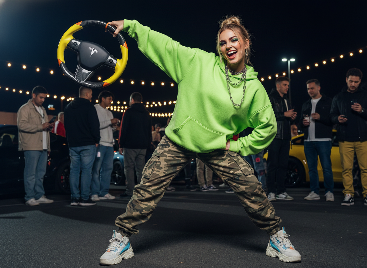 Yellow and orange Carbon Fiber Tesla Model 3 Custom Steering Wheel -DYNA(2017-2023.9) Axeco