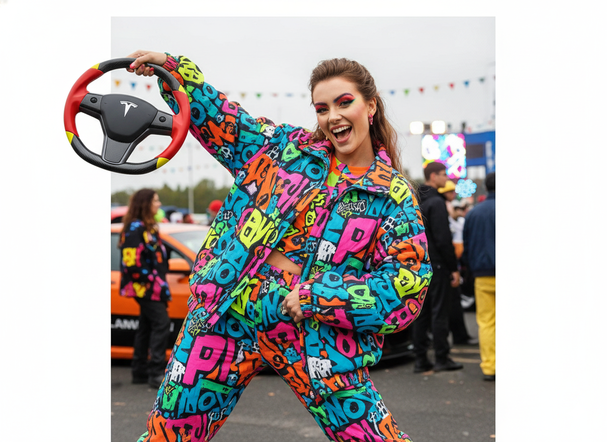 Red and yellow Carbon Fiber Tesla Model 3 Custom Steering Wheel -DYNA(2017-2023.9) Axeco