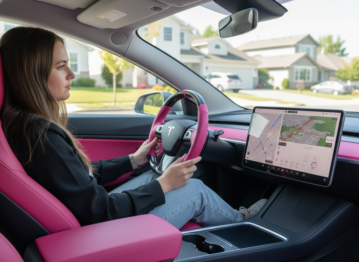 Pink Carbon Fiber Tesla Model Y Steering Wheel - DYNA (2020-2024) Axeco