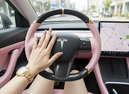 Pink and gold trim Tesla Model Y steering wheel - DYNA (2020-2024) Axeco