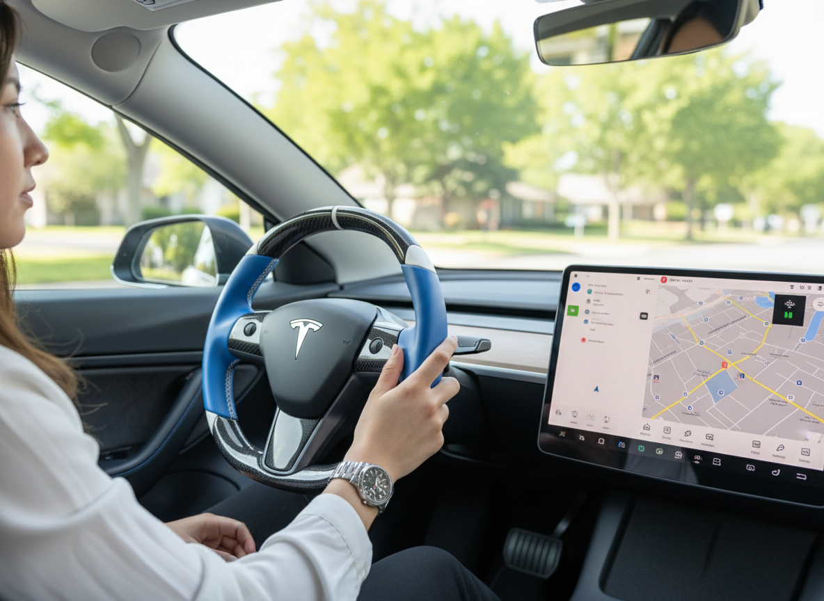 Blue-White Carbon Fiber Tesla Model 3 Custom Steering Wheel -DYNA(2017-2023.9) Axeco