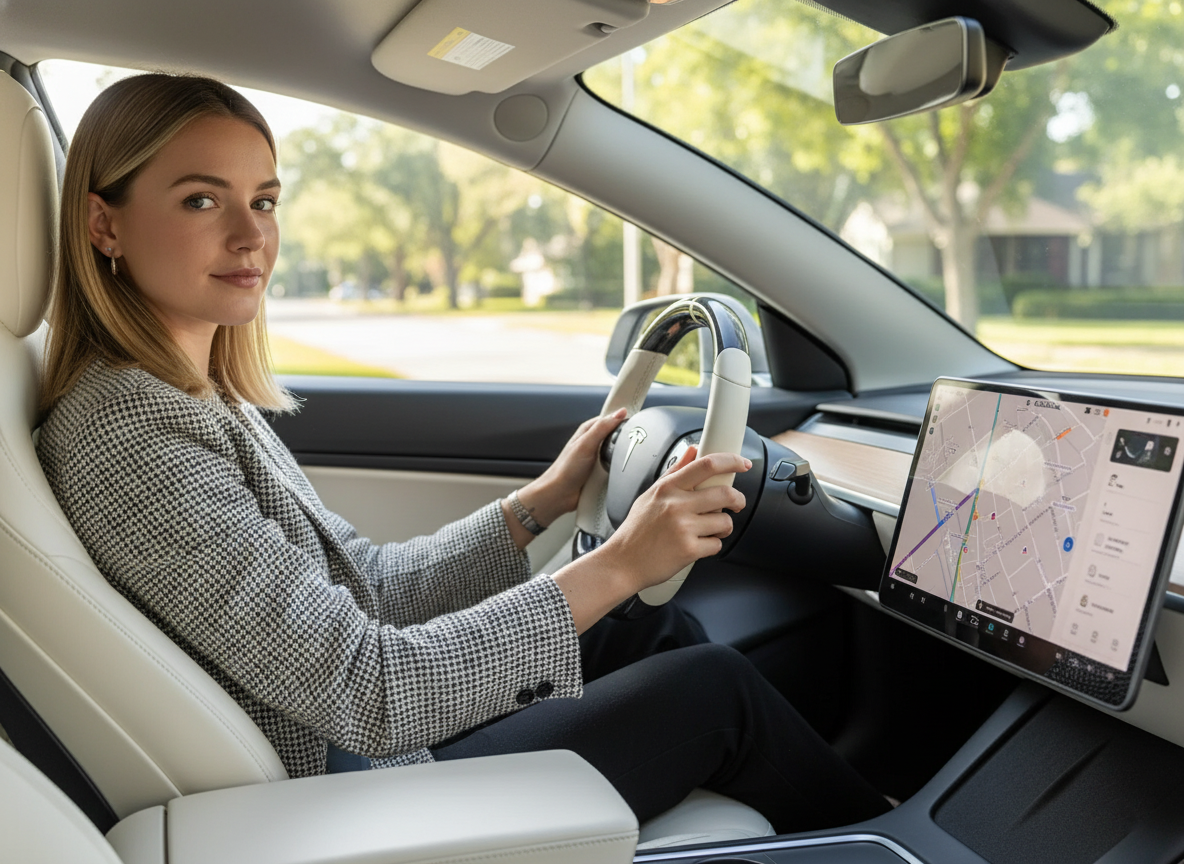 Off-white and black carbon fiber Tesla Model Y steering wheel - DYNA (2020-2024) Axeco