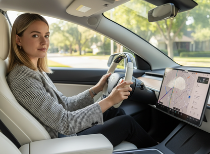 Off-white and black carbon fiber Tesla Model Y steering wheel - DYNA (2020-2024) Axeco