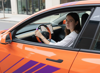 Orange and purple leather black carbon fiber Tesla Model Y steering wheel - DYNA (2020-2024) Axeco