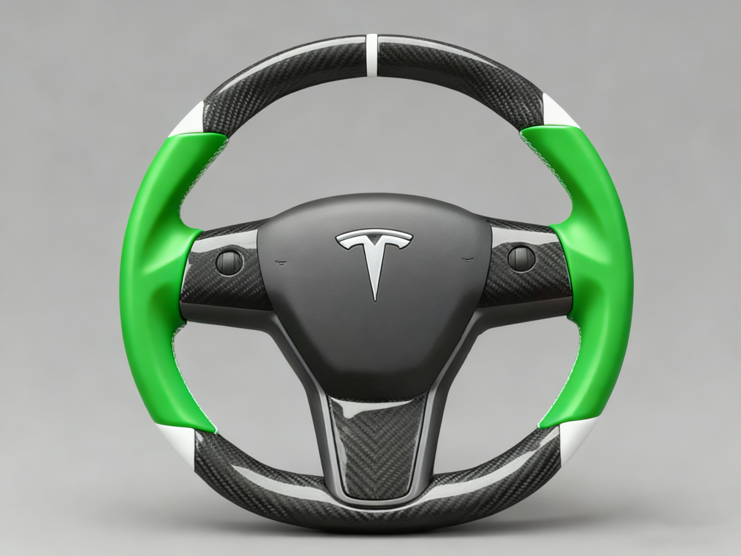 Green and white Carbon Fiber Tesla Model 3 Custom Steering Wheel -DYNA(2017-2023.9) Axeco