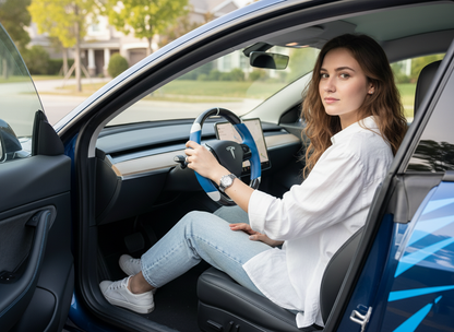 Blue-White Carbon Fiber Tesla Model 3 Custom Steering Wheel -DYNA(2017-2023.9) Axeco