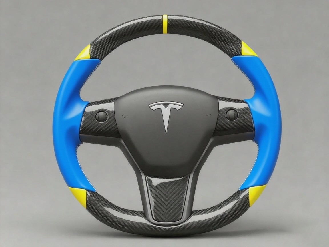 Blue and yellow Carbon Fiber Tesla Model 3 Custom Steering Wheel -DYNA(2017-2023.9) Axeco