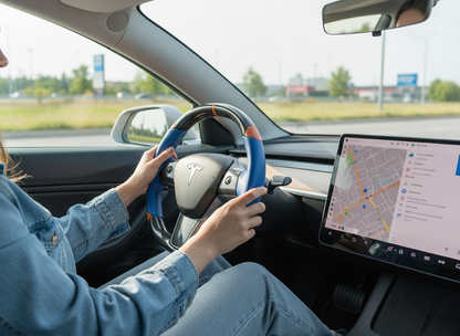 Blue and orange Carbon Fiber Tesla Model 3 Custom Steering Wheel -DYNA(2017-2023.9) Axeco