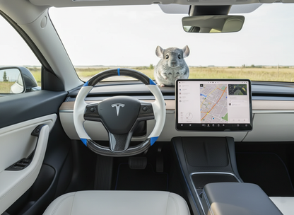 White and blue leather black carbon fiber Tesla Model Y steering wheel - DYNA (2020-2024) Axeco