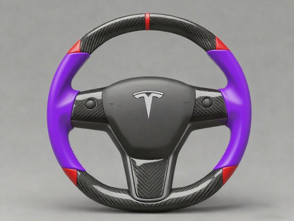 Purple and red Carbon Fiber Tesla Model 3 Custom Steering Wheel -DYNA(2017-2023.9) Axeco