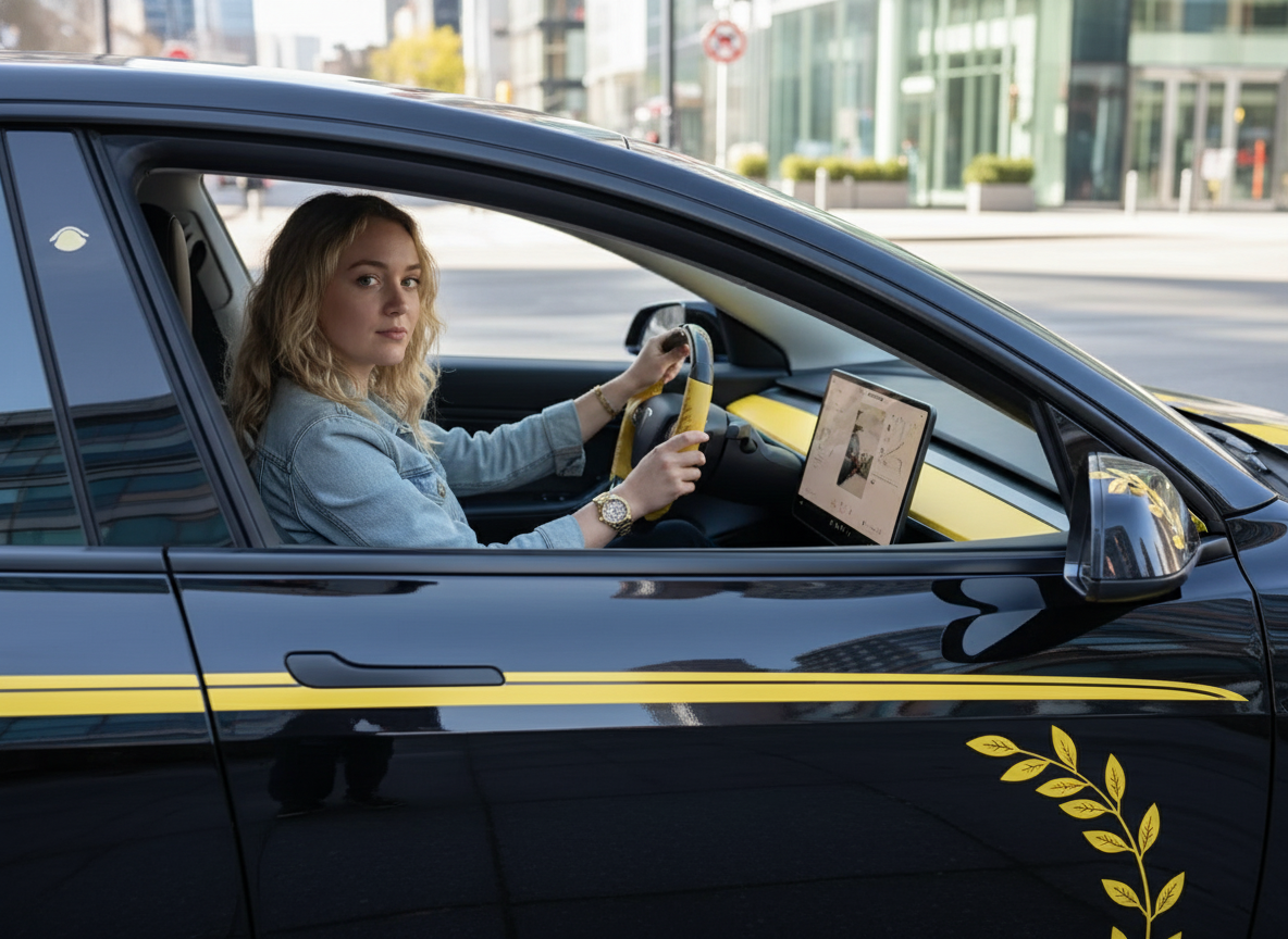 Yellow Leaf Vein Pattern Carbon Fiber Tesla Model Y Steering Wheel - DYNA (2020-2024) Axeco