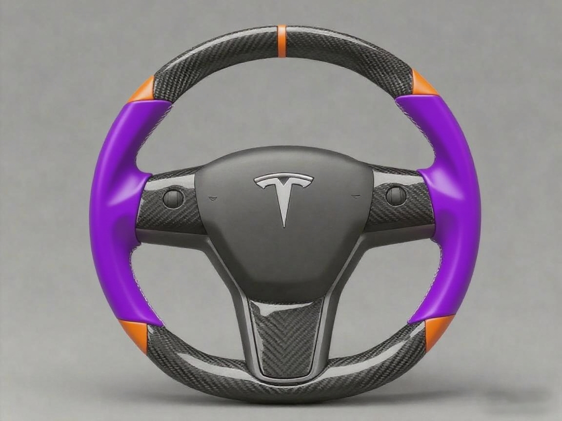 Purple and orange Carbon Fiber Tesla Model 3 Custom Steering Wheel -DYNA(2017-2023.9) Axeco