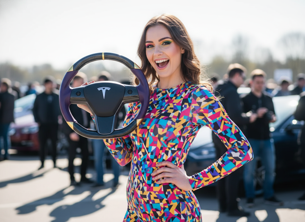 Purple and gold Carbon Fiber Tesla Model 3 Steering Wheel -DYNA(2017-2023.9) Axeco