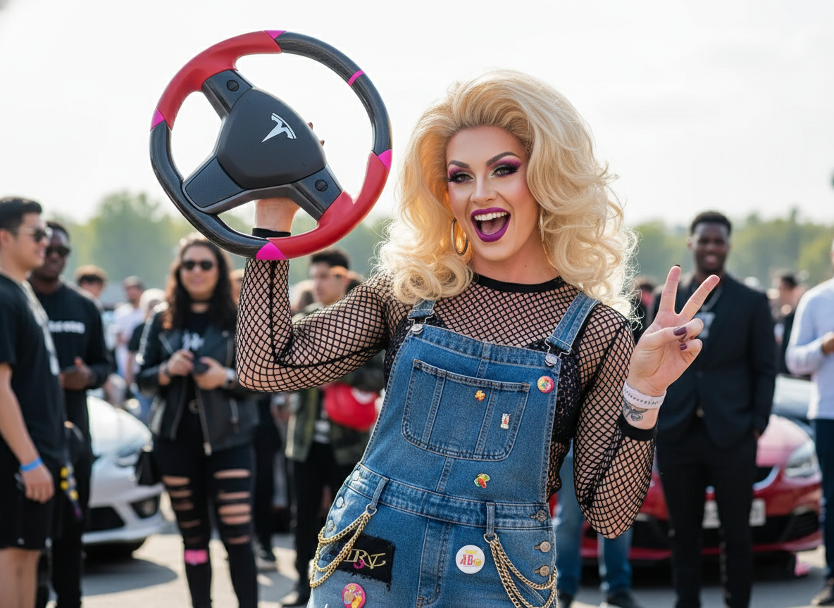 Red and pink Carbon Fiber Tesla Model 3 Custom Steering Wheel -DYNA(2017-2023.9) Axeco