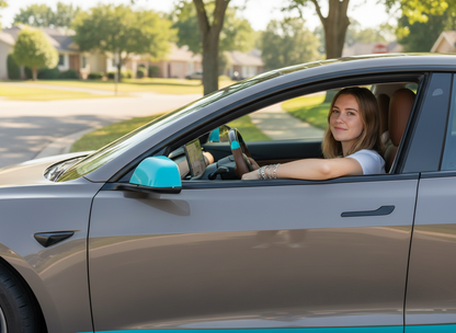 Brown and light blue leather black carbon fiber Tesla Model Y steering wheel - DYNA (2020-2024) Axeco