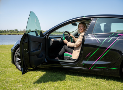 Emerald and pink Carbon Fiber Tesla Model 3 Highland Custom Steering Wheel -DYNA(2023.9) Axeco