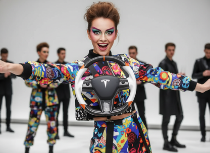 White and orange Carbon Fiber Tesla Model 3 Custom Steering Wheel -DYNA(2017-2023.9) Axeco