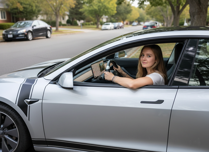 Black and white Carbon Fiber Tesla Model 3 Custom Steering Wheel -DYNA(2017-2023.9) Axeco