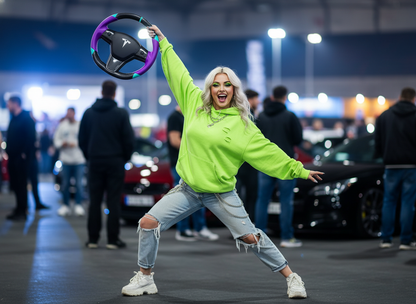 Purple and light blue leather black carbon fiber Tesla Model Y steering wheel - DYNA (2020-2024) Axeco