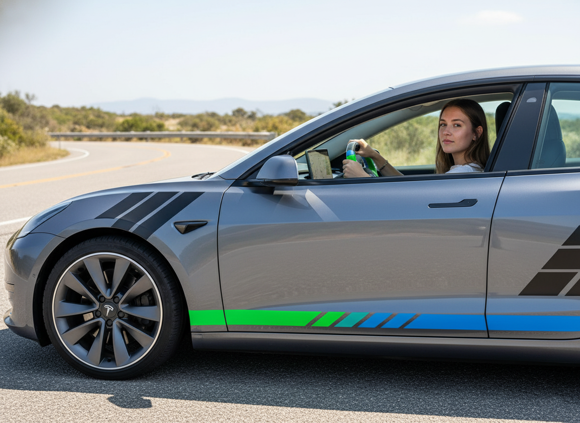 Green and blue leather black carbon fiber Tesla Model Y steering wheel - DYNA (2020-2024) Axeco