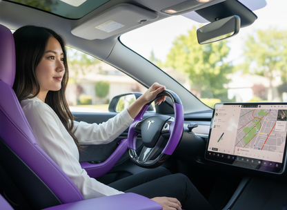 Purple and black leather black carbon fiber Tesla Model Y steering wheel - DYNA (2020-2024) Axeco