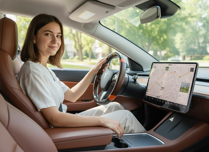 Brown and orange Carbon Fiber Tesla Model 3 Custom Steering Wheel -DYNA(2017-2023.9) Axeco