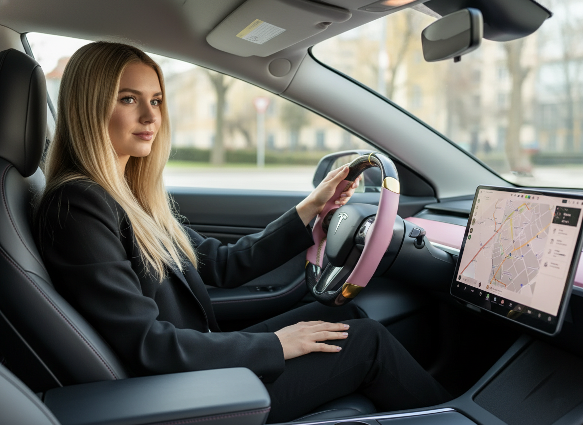 Pink and gold trim Tesla Model Y steering wheel - DYNA (2020-2024) Axeco
