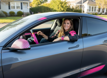 Pink and orange Carbon Fiber Tesla Model 3 Custom Steering Wheel -DYNA(2017-2023.9) Axeco