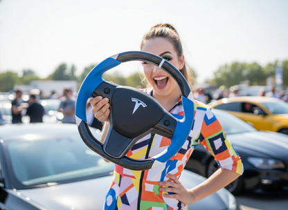 Blue-White Carbon Fiber Tesla Model 3 Custom Steering Wheel -DYNA(2017-2023.9) Axeco