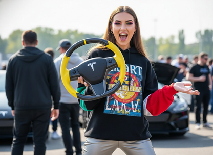 Black and Yellow Carbon Fiber  Leather Tesla Model 3 Steering Wheel - DYNA (2017 - 2023.8) Axeco